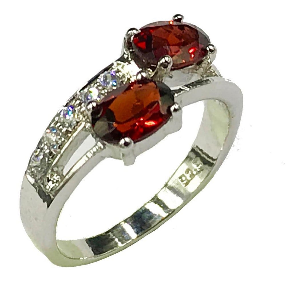 925 Sterling Silver Ring with Double Garnet Stones Surrounded by Austrian Crystals (1 of 4)