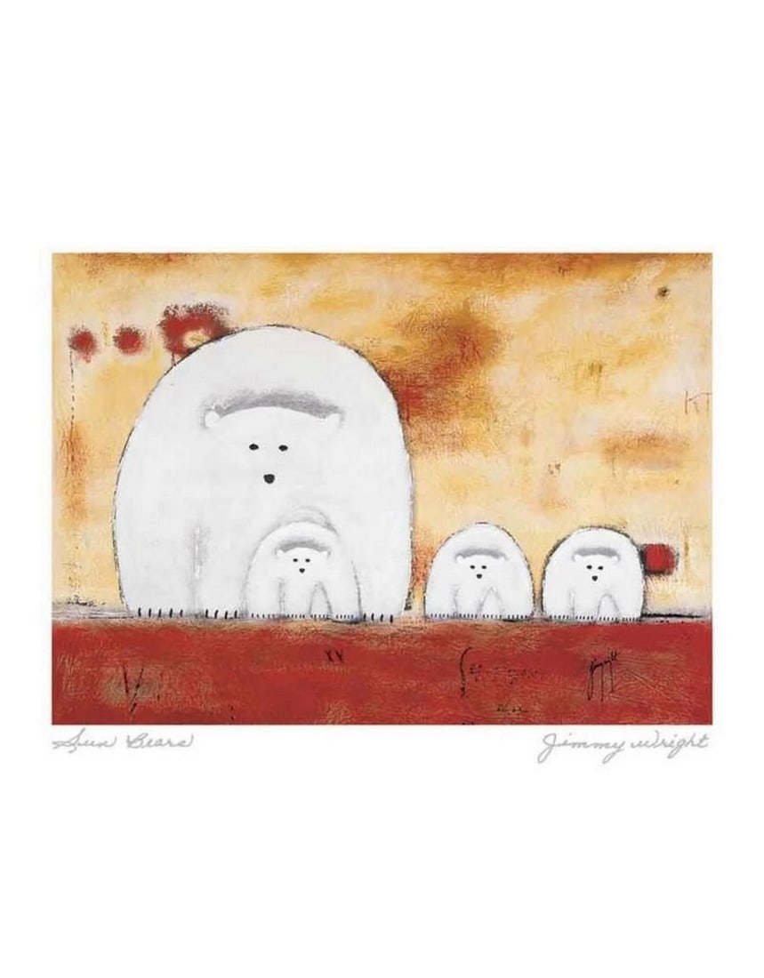 14" x 12" Jimmy Wright "Sun Bears" Framed Print: 14" x 12" Jimmy Wright "Sun Bears" Framed Print When Jimmy Wright began his studies at Berkeley in 1959, he was torn between pursuing decorative art or nuclear physics. Five years late