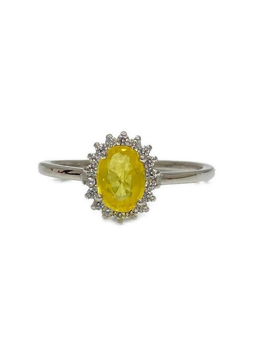 Youthful Yellow Sapphire & Austrian Crystal 925 Sterling Silver 14K white Gold Plated Ring & Earring (1 of 4)