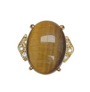 Large Citrine Gemstone Ring Flanked by 3 Austrian Crystals in an 18KTGP Setting on an 18KTGP Band: Large Citrine Gemstone Ring Flanked by 3 Austrian Crystals in an 18KTGP Setting on an 18KTGP Band. Citrine is a gemstone that is thought to improve creativity, activate intuition, and help with manif