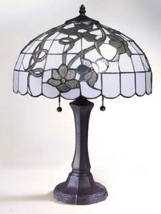 White and Silver Chelsea Tiffany Style Table Lamp: White and Silver Chelsea Tiffany Style Table Lamp  Uptown elegance and Tiffany-style refinement is what this this table lamp will add to your space. Excellent illumination and a strong and sturdy all