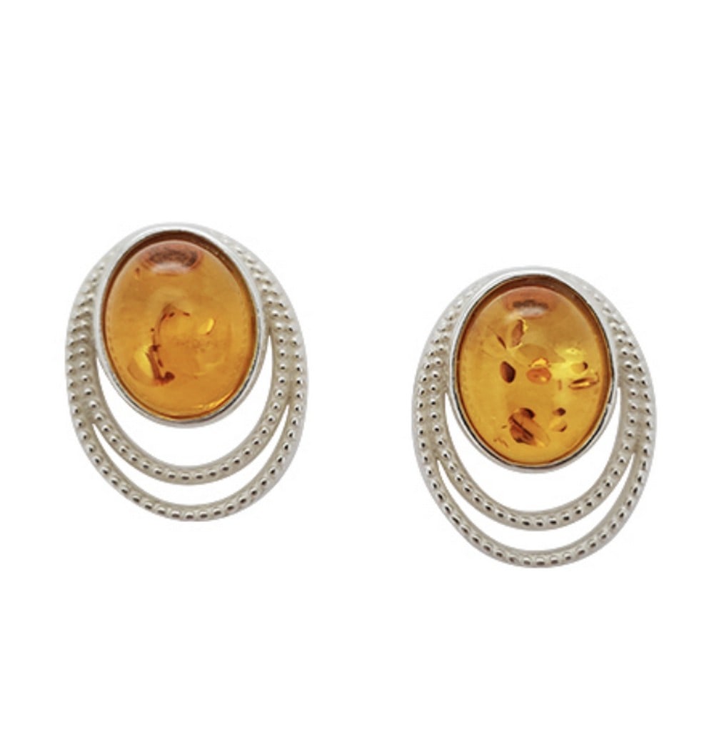 Golden Cascade Double Drop Sterling Silver Amber Earrings (1 of 2)