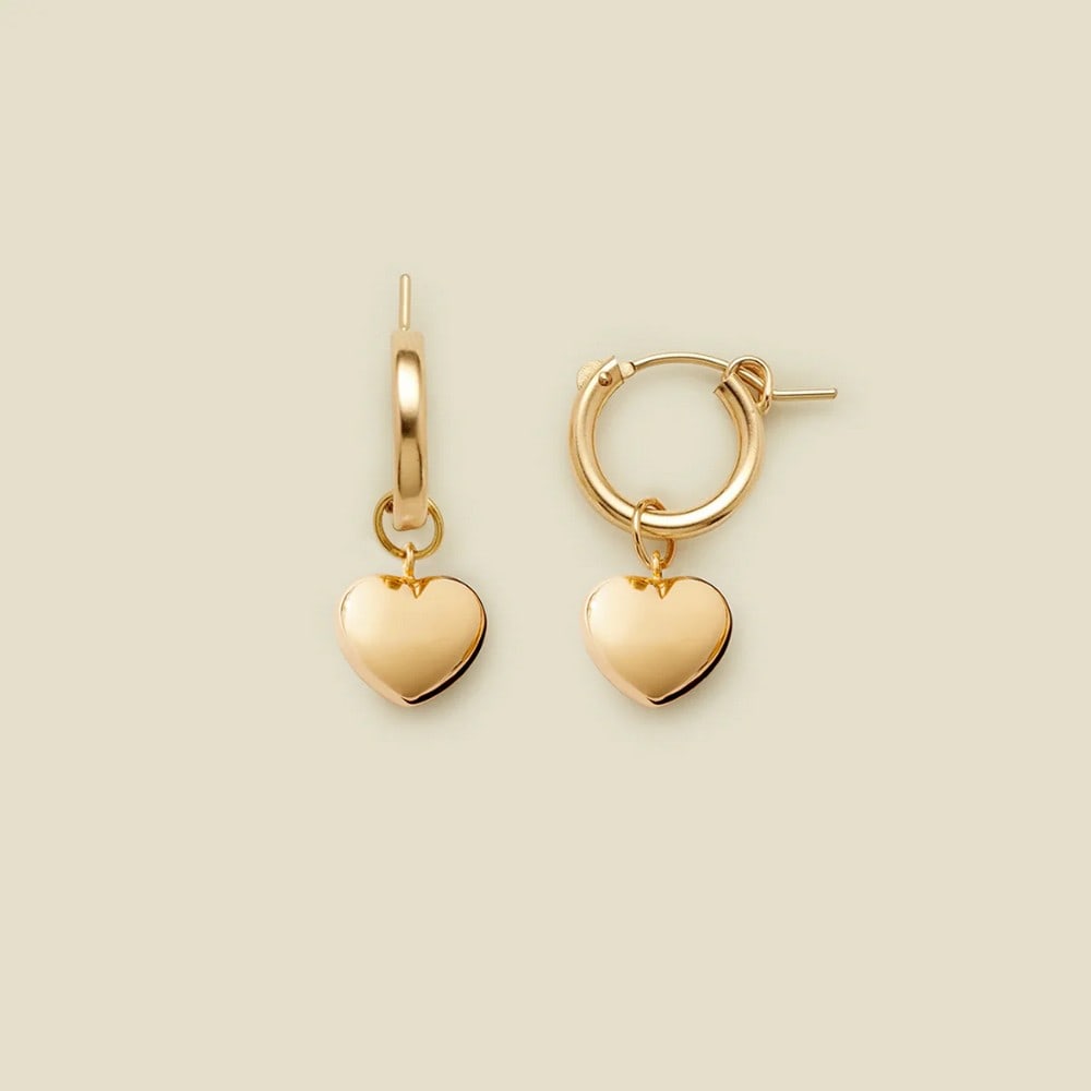 14k Gold Filled Puffy Heart Hoop Charm Earrings (1 of 1)