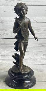 Melodic Reverie - 'Young Boy With Banjo' Inspired Bronze Sculpture by Moreau - 13.5" x 5.5": Melodic Reverie - &#39;Young Boy With Banjo&#39; Inspired Bronze Sculpture by Moreau - 13.5&#34; x 5.5&#34;  Immerse yourself in the world of classic artistry with &#34;Melodic Reverie,&#34; our exqui