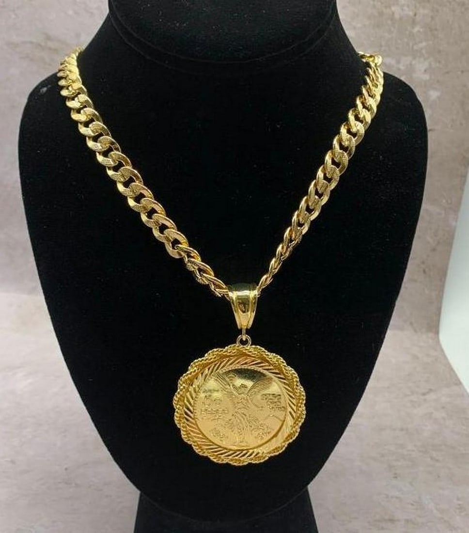 18K Stamped Gold Plated 50 Pesos Inspired Design Coin Pendant Necklace (1 of 10)
