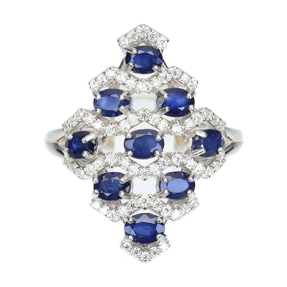 Oval Blue Sapphire (4x3mm) Main Stones With White Topaz Ring - Size 8 (1 of 3)