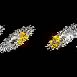 Oval Cut Yellow Sapphire (7x5mm) Center Stone Pendant With White Topaz Crown Earrings: Oval Cut Yellow Sapphire (7x5mm) Center Stone Pendant With White Topaz Crown Earrings Metal: 925 sterling silver Base Metal: Fine Silver Style: Stud Metal Purity: 925/1000 Plate: 14k White Gold Main
