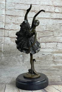Art Deco Graceful Ballerina Original Bronze Statue - 11" x 4.5": Art Deco Graceful Ballerina Original Bronze Statue - 11" x 4.5" This bronze sculpture captures the grace and poise of a prima ballerina mid-performance. With her leg raised high, her chest pu