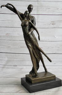 Graceful Ballerina Duo Original Bronze Sculpture by Aldo Vitaleh - 19" x 11": Graceful Ballerina Duo Original Bronze Sculpture by Aldo Vitaleh - 19&#34; x 11&#34;  The bronze ballerina stands balancing all of her gentle weight on her partner, who supports her on his right leg.