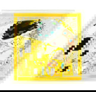 The Kiss – Canvas Artwork in Glass Paint and Mosaic: The Kiss – Canvas Artwork in Glass Paint and Mosaic This iconic The Kiss painting by Klimt is beautifully recreated in Murano glass. Crafted as a glass canvas designed to hang on your wall, the