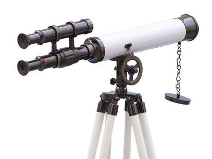 Floor Standing Oil Rubbed Bronze with White Leather Griffith Astro Telescope: 50&#34; Floor Standing Oil Rubbed Bronze with White Leather Griffith Astro Telescope This view finder is a beautiful refractor telescope mounted on a wooden tripod. This telescope is a fully functioni