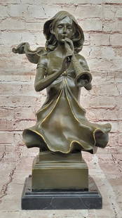 Horn Player – Signed Bronze Bust by Jean Patoue - 15.5" x 9": Horn Player – Signed Bronze Bust by Jean Patoue - 15.5&#34; x 9&#34;  This signed bronze bust by Jean Patoue exquisitely captures a woman playing a horn, embodying musical elegance and classical gra