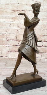 Egyptian Majesty Inspired Bronze Sculpture Signed by Paul Philippe - 15" x 8": Egyptian Majesty Inspired Bronze Sculpture Signed by Paul Philippe - 15&#34; x 8&#34;  Step into the opulent world of Egyptian artistry with our striking Art Deco bronze sculpture by Paul Philippe. Cr