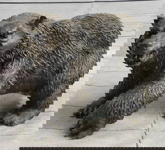 Fierce Bear Bronze Sculpture: Fierce Bear Bronze Sculpture A large and ferocious bear opens his mouth to let out a wild growl. Angry is apparent in its eyes as he frightens his prey or rival. His fur grows thick all over. This hu