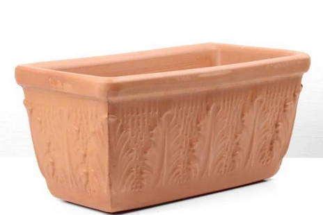 Rectangle Terracotta Planter: Rectangle Terracotta Planter.  This planter with a floral design is crafted from traditional Italian terracotta, made from safe, natural clay that is VOC-free and solvent-free. Perfect for both indoor