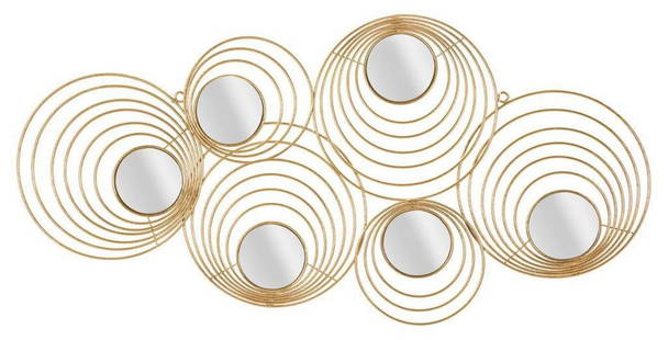Round Gold Wall Mirrors (Contemporary Decor): Round Gold Wall Mirrors (Contemporary Decor) Metal panel featuring a geometric and hypnotic design. 3D panels are the latest trend for wall decor, with patterns of geometry, flowers, and animals tha