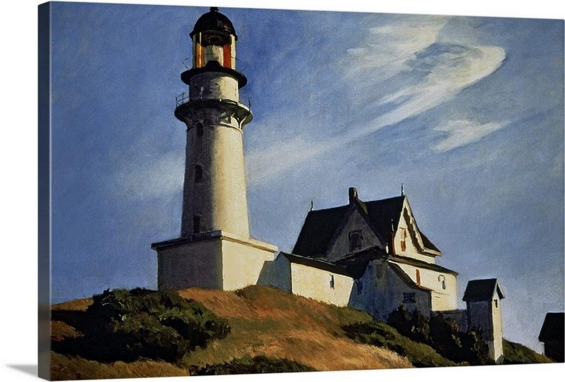 Lighthouse at Two Lights, 1929 Wall Art Reproduction by Edward Hopper: Lighthouse at Two Lights, 1929 Wall Art Reproduction by Edward Hopper Edward Hopper (1882-1967) is best known for the iconic Nighthawks, but his body of work extends far beyond this one piece, capturi