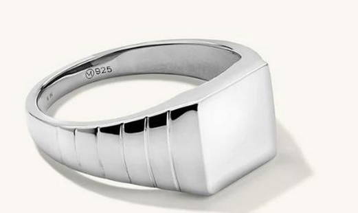 Sterling Silver Block Ring Size 9: 925 Sterling Silver Block Ring Size 9.  This ring is a bold yet minimalist statement piece, crafted from 925 sterling silver. Its clean, geometric design exudes modern sophistication, making it a vers