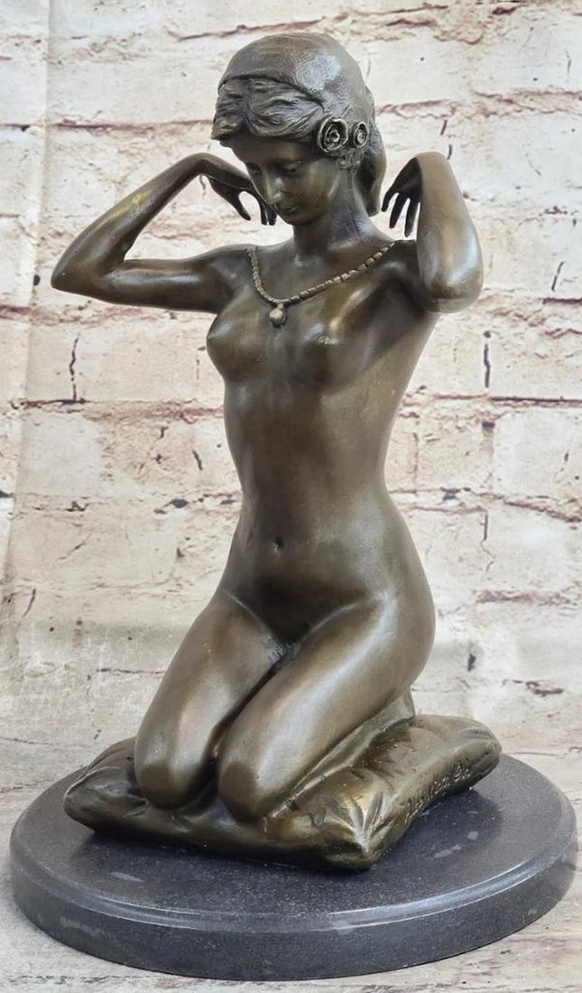 Serenity Unveiled Inspired Bronze Sculpture Kneeling Woman by Aldo Vitaleh - 10" x 7.5" (1 of 6)
