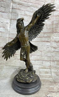 Winged Native American Shaman Bronze Sculpture - 19" x 17": Winged Native American Shaman Bronze Sculpture - 19&#34; x 17&#34;  Eagle Dancer Celebrate the Native American culture with a Native American statue inspired by Indian tribes of the past with this pie