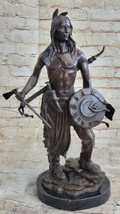 Native American Chief Inspired Bronze Sculpture - 20" x 12": Native American Chief Inspired Bronze Sculpture - 20&#34; x 12&#34; This striking bronze sculpture captures the resolute figure of a Native American chief, embodying strength and determination. With a
