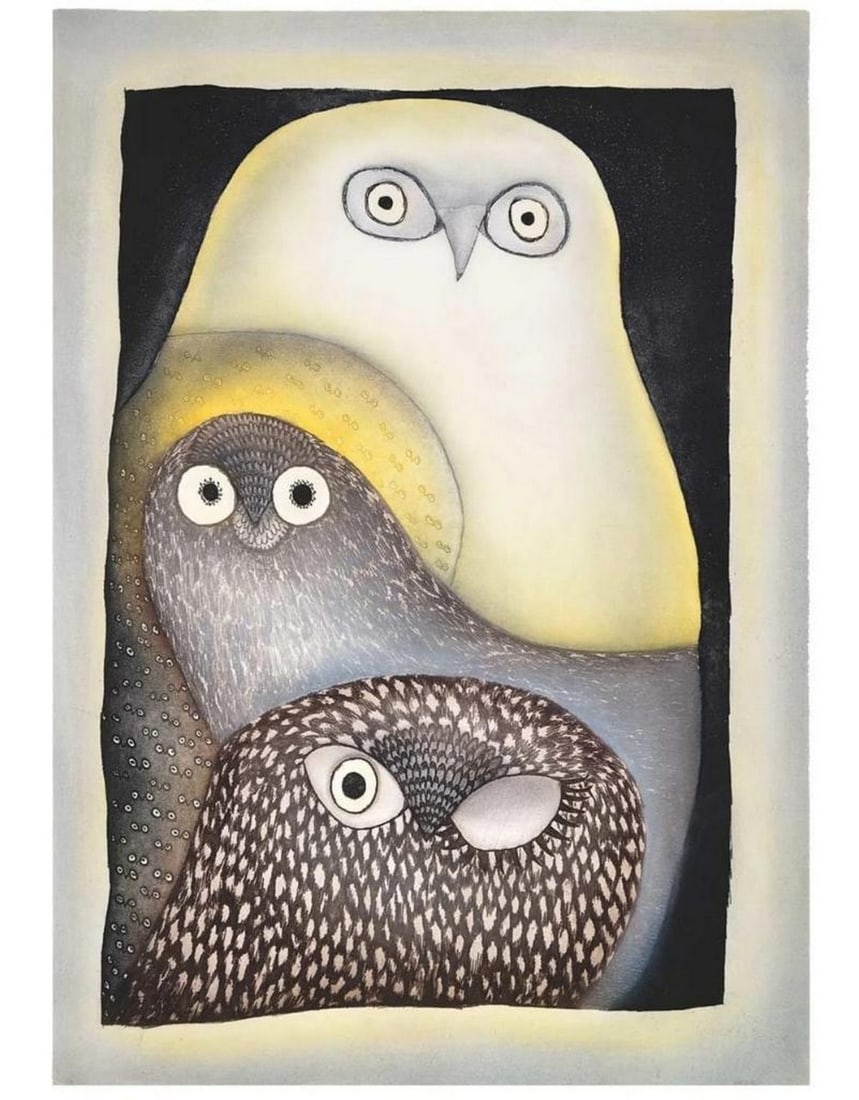 12" x 14" Owls in Moonlight by Ningeokuluk Teevee Framed Print??????? (1 of 1)