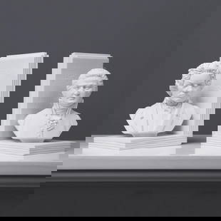Beethoven and Mozart Bust Bookend Pair in Carrara Marble - (2.8lbs): Beethoven and Mozart Bust Bookend Pair in Carrara Marble - (2.8lbs)  Beethoven and Mozart bookend in Pair.  Dimensions For Each Musician: Height: 15 cm / 5.9&#34; Width: 10 cm / 3.9&#34; Depth: 10 cm