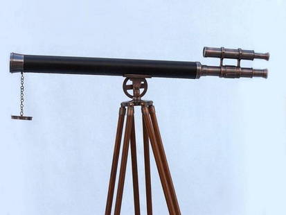 Antique Copper and Leather Griffith Astro Telescope - 65" Floor Standing: Antique Copper and Leather Griffith Astro Telescope - 65&#34; Floor Standing  Introducing the Floor Standing Antique Copper Griffith Astro Telescope, an exquisite focal point amon