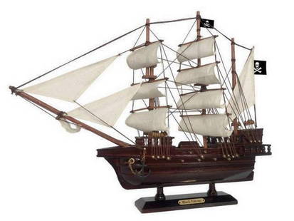Wooden Captain Kidd's Black Falcon White Sails Pirate Ship Model 20": Wooden Captain Kidd&#39;s Black Falcon White Sails Pirate Ship Model 20&#34; Take to the high seas on this handmade ship inspired by Captain Kidd&#39;s flagship, the Black Falcon, and sail with the in