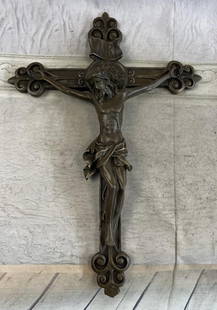 Wall Mount Hanging Bronze Crucifix Sculpture: Wall Mount Hanging Bronze Crucifix Sculpture  The sculpture of the crucified Christ was titled &#34;The Jesus on the Cross&#34; by the renowned English sculptor Valli. He wanted to portray Christ in a