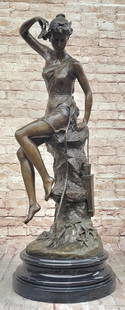 Young Woman with Flower Inspired Bronze Sculpture by Auguste Moreau - 33" x 12": Young Woman with Flower Inspired Bronze Sculpture by Auguste Moreau - 33&#34; x 12&#34;  This exquisite bronze sculpture, &#34;Young Woman with Flower,&#34; signed by Auguste Moreau, captures elegance