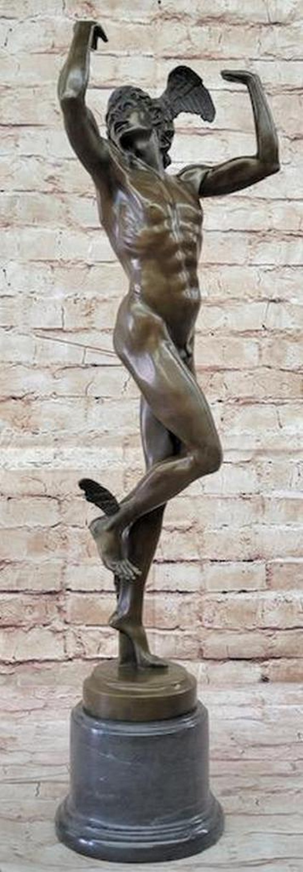 Grand Tour Mercury Handmade Office Art Bronze Statue - Erotic Italian Nude On Marble Base (1 of 9)