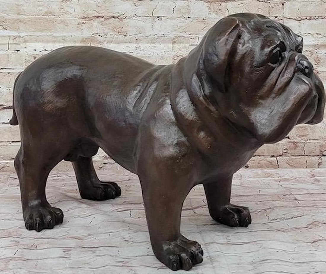 Life Size English Bulldog Puppy Bronze Statue Sculpture Figure 14" x 24": Life Size English Bulldog Puppy Bronze Statue Sculpture Figure 14" x 24" Experience the grandeur of the Large Noble English Bulldog bronze sculpture, a remarkable portrayal of the beloved ani