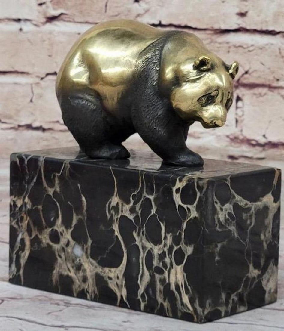 Patina Wandering Panda Bronze Statue - 6" x 5": Patina Wandering Panda Bronze Statue - 6" x 5" Created by the skilled Portuguese sculptor Milo, this bronze panda sculpture is a captivating representation of a charming and relaxed panda.