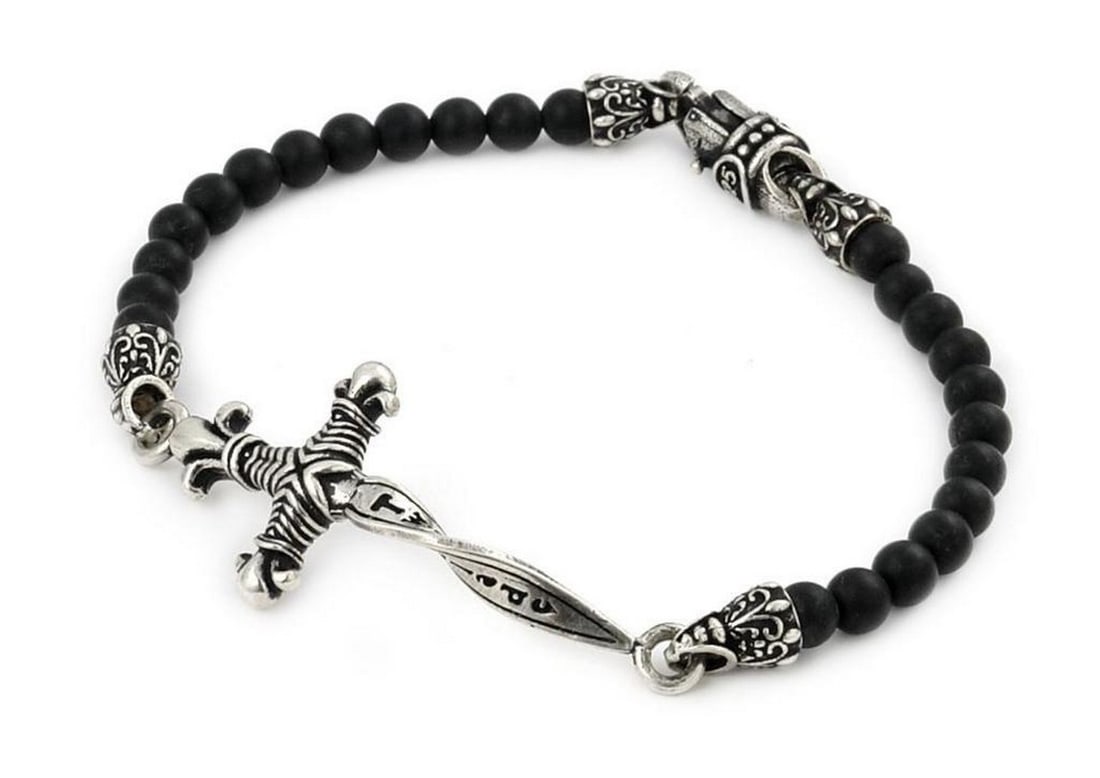 Twisted Blade Dagger Bracelet with Black Agate Beads (1 of 2)