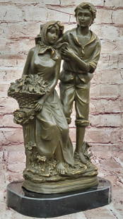 Couple in Love in Flower Garden – Limited Edition Bronze Sculpture by Cesaro - 13.5" x 7": Couple in Love in Flower Garden – Limited Edition Bronze Sculpture by Cesaro - 13.5&#34; x 7&#34;  This exquisite Limited Edition bronze sculpture, Couple in Love in Flower Garden, by Cesaro beautif