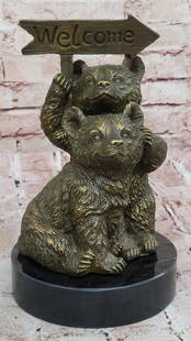 Bearly Home – Welcome Duo, Bronze Sculpture by Miguel Lopez - 10" x 6": Bearly Home – Welcome Duo, Bronze Sculpture by Miguel Lopez - 10&#34; x 6&#34;  This charming bronze sculpture titled Bearly Home – Welcome Duo features two adorable bears radiating warmth and pla