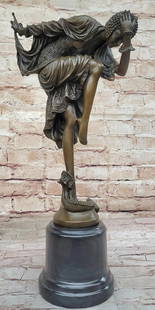 Ankara Snake Dancer" Art Deco Nouveau Inspired Bronze Sculpture Signed by J.R. Colinet - 17" x 9: &#34;Ankara Snake Dancer&#34; Art Deco Nouveau Inspired Bronze Sculpture Signed by J.R. Colinet - 17&#34; x 9&#34;  Renowned for his exquisite depictions of dancers infused with the cultural influence