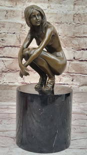 Contemplative Girl Original Bronze Sculpture by Miguel Lopez (Milo) - 11" x 4.5": Contemplative Girl Original Bronze Sculpture by Miguel Lopez (Milo) - 11&#34; x 4.5&#34; Gracefully portraying youthful innocence and beauty, this captivating bronze sculpture captures a peaceful girl