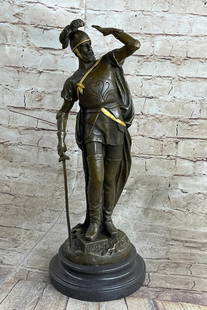 Gold Patina Bronze Roman Legion Soldier Sculpture by F. Pizarro - 15" x 7": Gold Patina Bronze Roman Legion Soldier Sculpture by F. Pizarro - 15&#34; x 7&#34; This striking bronze sculpture by F. Pizarro vividly depicts a Roman legion soldier standing resolutely amidst the af