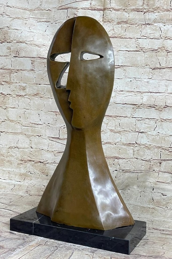 Sun and Moon Duality Bronze Sculpture Inspired by Picasso - 20" x 12": Sun and Moon Duality Bronze Sculpture Inspired by Picasso - 20" x 12" The "Sun and Moon Duality" bronze sculpture captures the profound connection between a woman and man, symbolizing 
