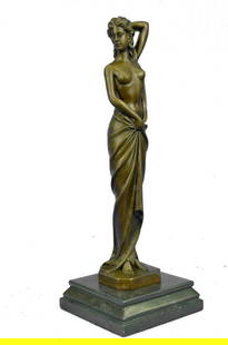 Art Deco Posing Nude Female Inspired Bronze Statue - 14.5" x 5": Art Deco Posing Nude Female Inspired Bronze Statue - 14.5&#34; x 5&#34;  Unveil a sculpture that celebrates the human form in its purest essence. This captivating bronze piece captures a woman’s con