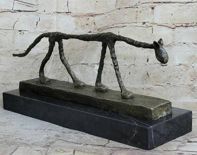 Abstract Cat Bronze Statue Sculpture by Alberto Giacometti Marble Base 6" x 15": Abstract Cat Bronze Statue Sculpture by Alberto Giacometti Marble Base 6&#34; x 15&#34;    The emaciation and anonymity were recognized as metaphors for the human condition in post-war Europe. Grea