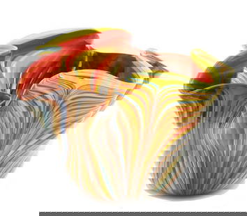 Multicolor Missoni Murano Glass Centerpiece Bowl: Multicolor Missoni Murano Glass Centerpiece Bowl  A vibrant and artistic piece featuring a swirl of colors including red, yellow, green, and brown. Its distinctive wavy design and intricate color patt