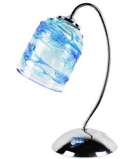 Ariston Blue Blown Glass Table Lamp: Ariston Blue Blown Glass Table Lamp This table lamp is handcrafted using the sbruffi technique and blown by our master glass artisan. Featuring a cylindrical shape in blue and crystal tones, the piece