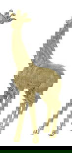 Golden Giraffe Statue with Check Pattern: Golden Giraffe Statue with Check Pattern Add a touch of playful elegance to your décor with this golden giraffe sculpture, featuring a unique checkered design and sleek modern form. Crafted from dura