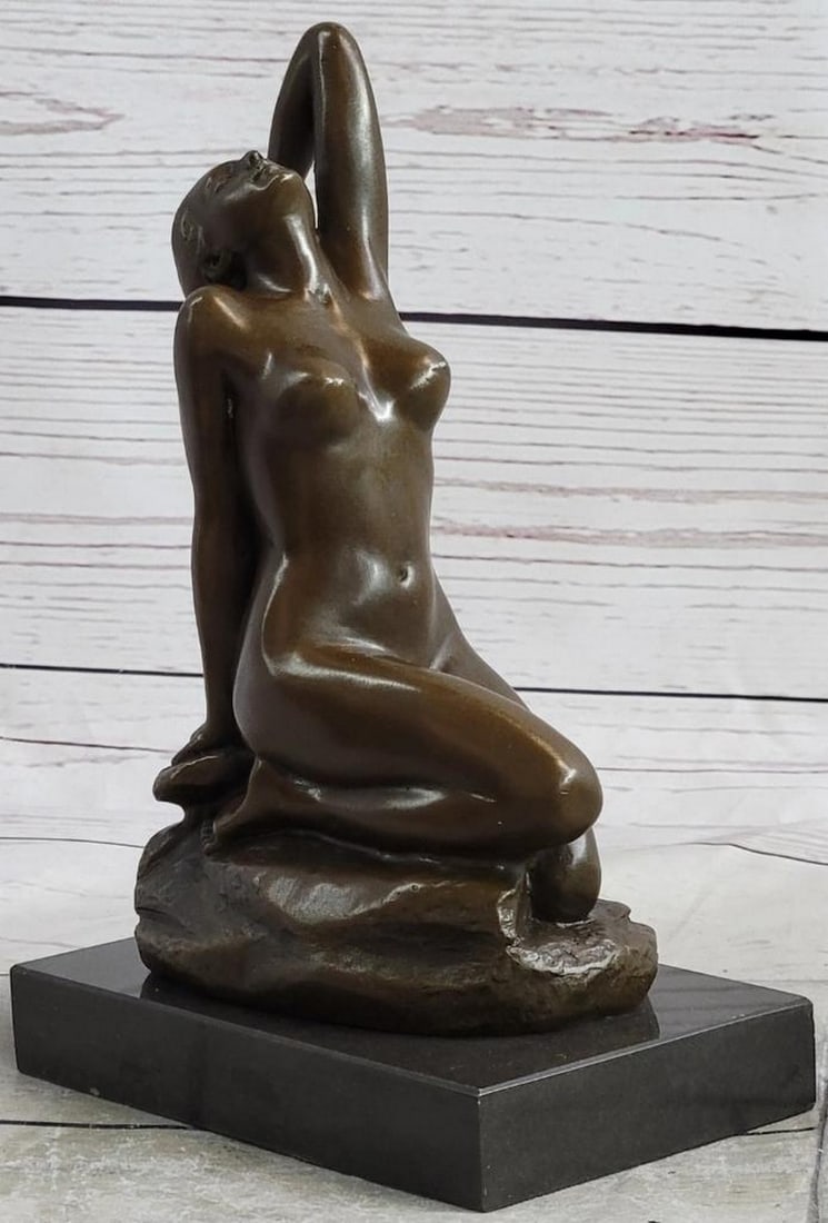Original Nude Woman Female Figure Bronze Sculpture on Marble Base - 7.5" x 5": Original Nude Woman Female Figure Bronze Sculpture on Marble Base - 7.5" x 5" Let your senses be heightened by this extremely sensual sculpture. Her sexy body drapes over the rock conforming
