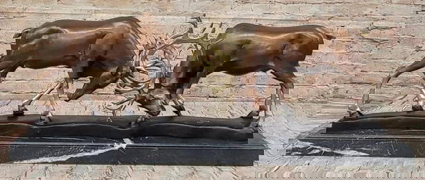 Two Stags Deer Fighting" Bronze Sculpture by Marius - 12.5" x 34