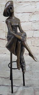 Art Deco Bronze Sculpture of Fashionable Girl Inspired by D.H. Chiparus - 10.5" x 4": Art Deco Bronze Sculpture of Fashionable Girl Inspired by D.H. Chiparus - 10.5&#34; x 4&#34; Step into the glamour of the Art Deco era with the exquisite bronze sculpture titled &#34;Fashion Girl Sitt