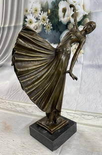 Chorus Dancer Bronze Sculpture: Chorus Dancer Bronze Sculpture  The beautiful woman is viewed from her left side in mid-dance. She seems to have leaped forward and landed on tiptoes, one arm up the other down, her long dress fanning